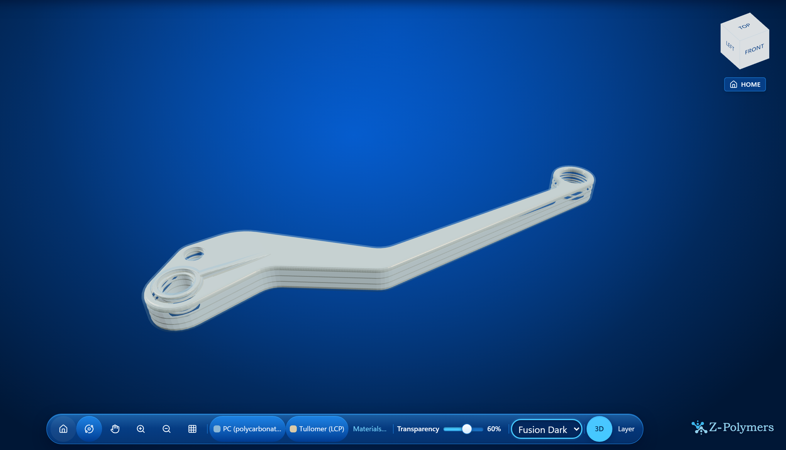 Z-CAD brake lever in 3D, with PC base and Tullomer Hybrid reinforcement